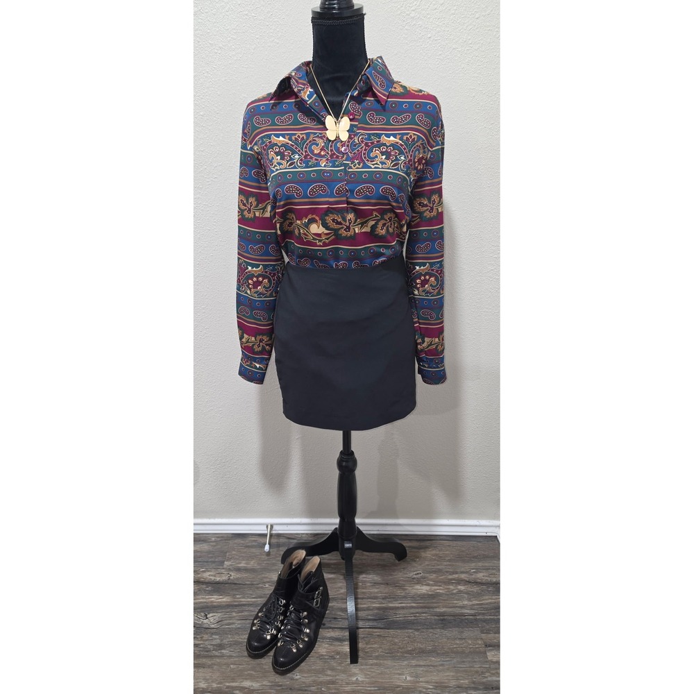 Vintage Paisley Alfred Dunner Petite Blouse Multi Color Elastic Hem Size 8P
